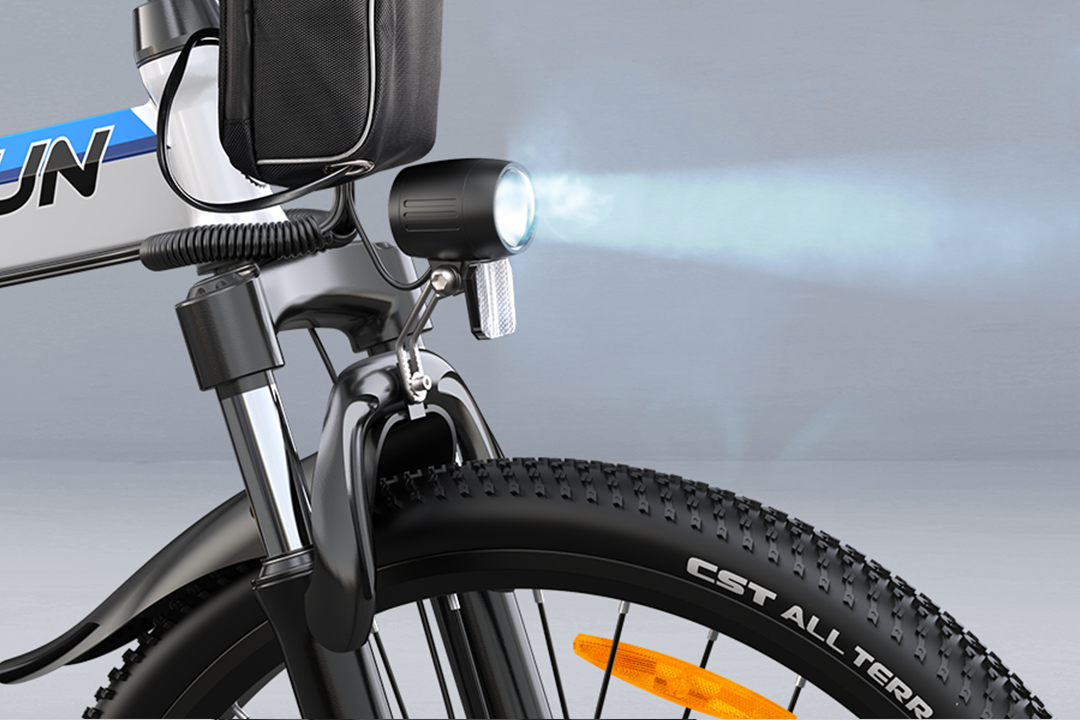 The high-beam headlight ensures safe cycling by providing optimal road visibility while making you clearly visible to others.
